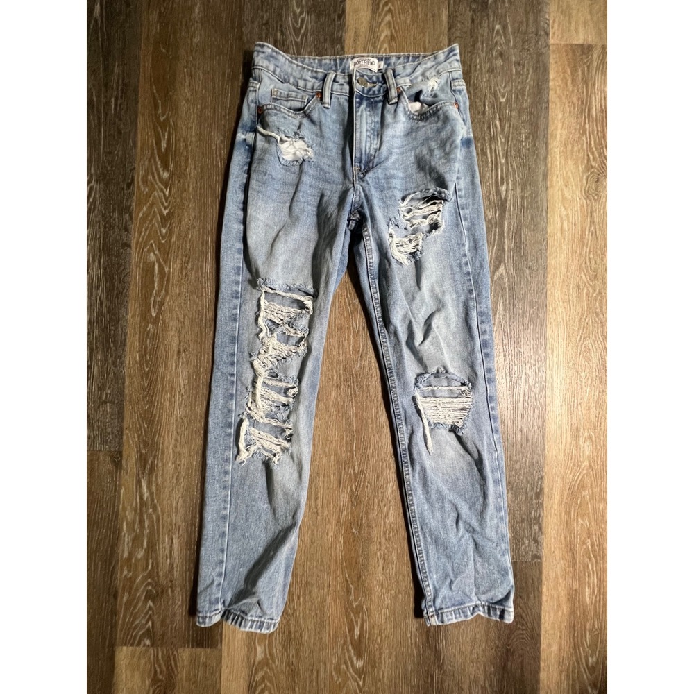 Refuge Denim Boyfriend Jeans Women Size 0 Light Wash Distressed Mid-Rise Ripped